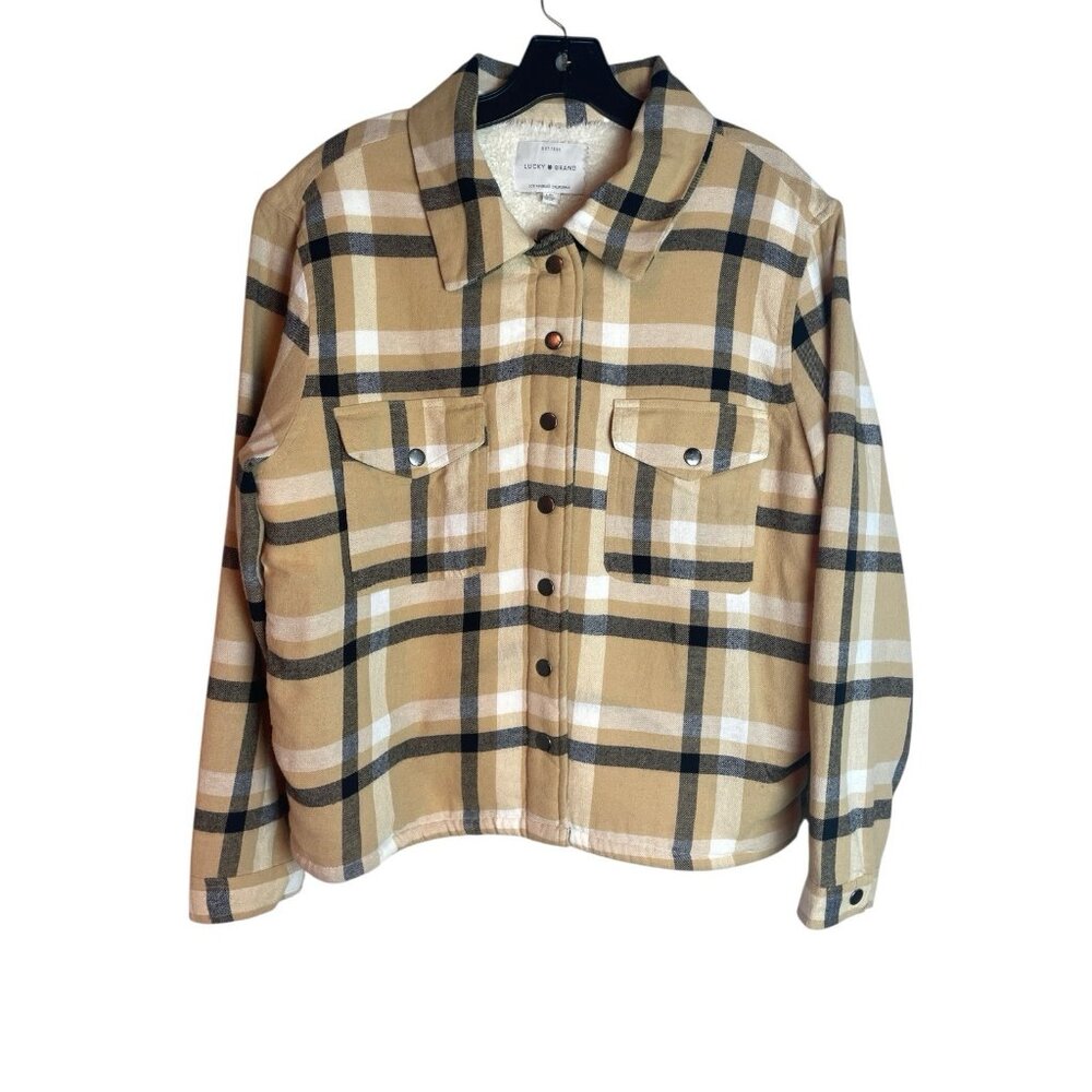 Lucky Brand Plaid Flannel Sherpa‎ Lined Shacket Jacket Womens Size L